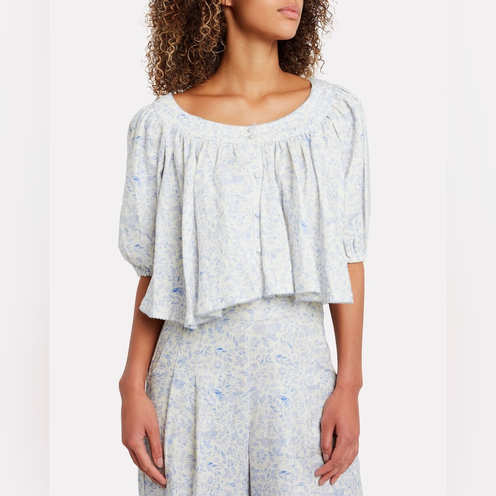 AGUA BENDITA Atlas Riviera Oversize Crop Top Blue White Floral Size Medium